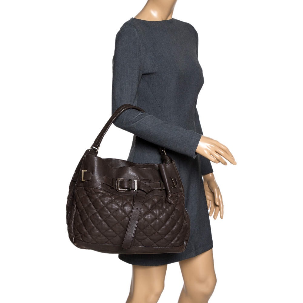 Burberry Olive Green Quilted Leather Easton Hobo